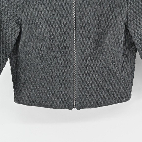 SUSAN BENDER Leather Jacket Sz 4 Charcoal Gray Cropped Textured Zip Quiet Luxury - Picture 3 of 11